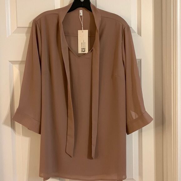 Acevog Size XL tan blouse.  Has lining in the front and crêpe like material. - Picture 1 of 11